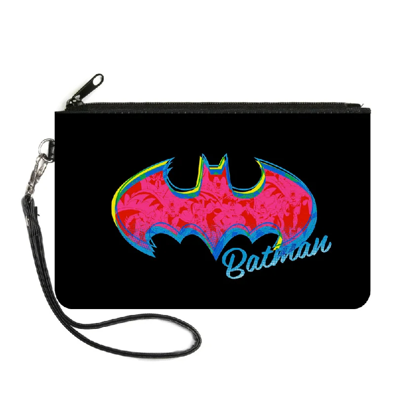 Canvas Zipper Wallet - LARGE - BATMAN Icon Batman Pose Fill Black Yellows Blues Pinks Everyday Bags At Wallet-Friendly Prices