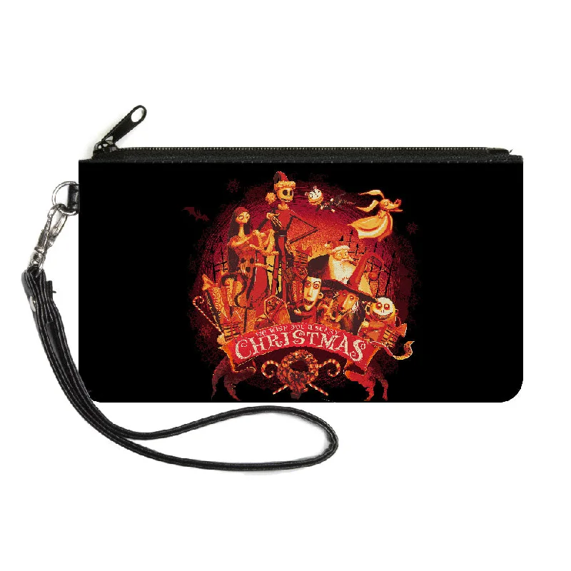Canvas Zipper Wallet - LARGE - The Nightmare Before Christmas WE WISH YOU A SCARY CHRISTMAS Group Pose Black Oranges Everyday Handbags At Wallet-Friendly Rates