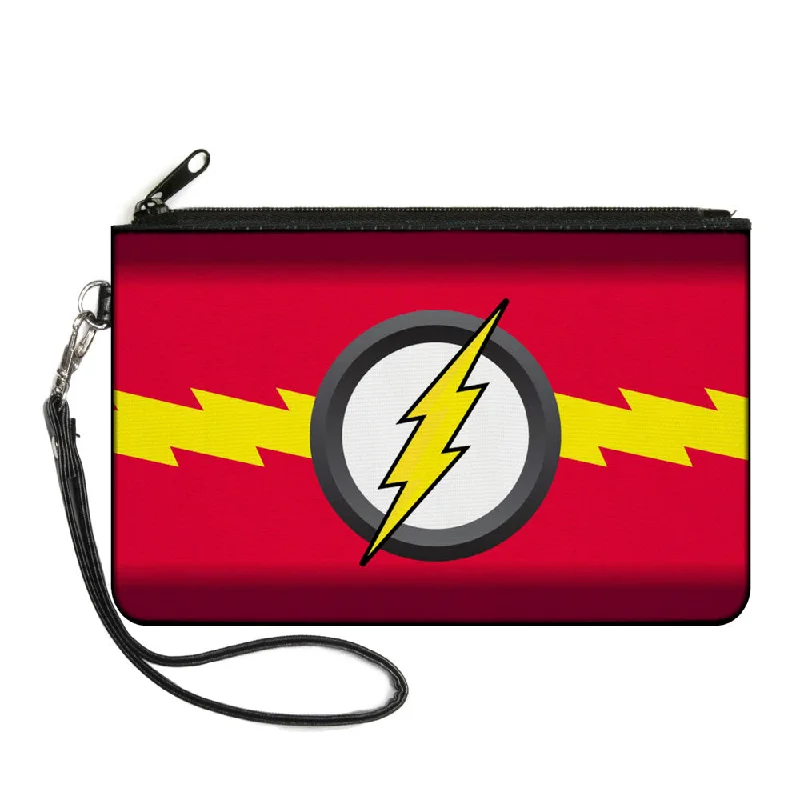 Canvas Zipper Wallet - LARGE - The Flash Icon Bolt Stripe Reds Yellow Gray White Timeless Handbags, Flash Sale