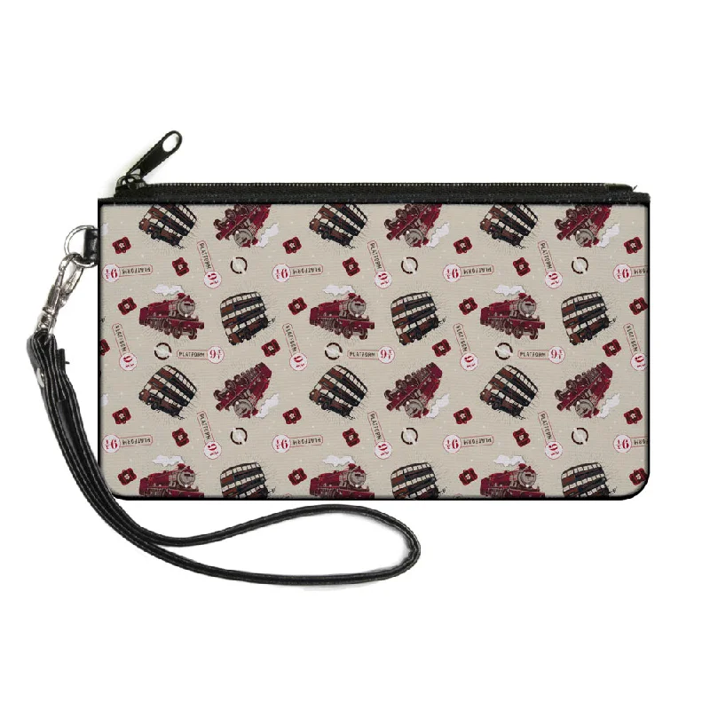 Canvas Zipper Wallet - LARGE - Harry Potter Hogwarts Express Knight Bus Collage Beige Reds Fashionable Handbags At Must-Have Prices