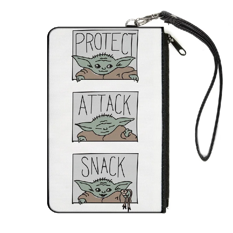 Canvas Zipper Wallet - LARGE - Star Wars The Child PROTECT ATTACK SNACK Pose Blocks White Stylish Totes, Special Discounts
