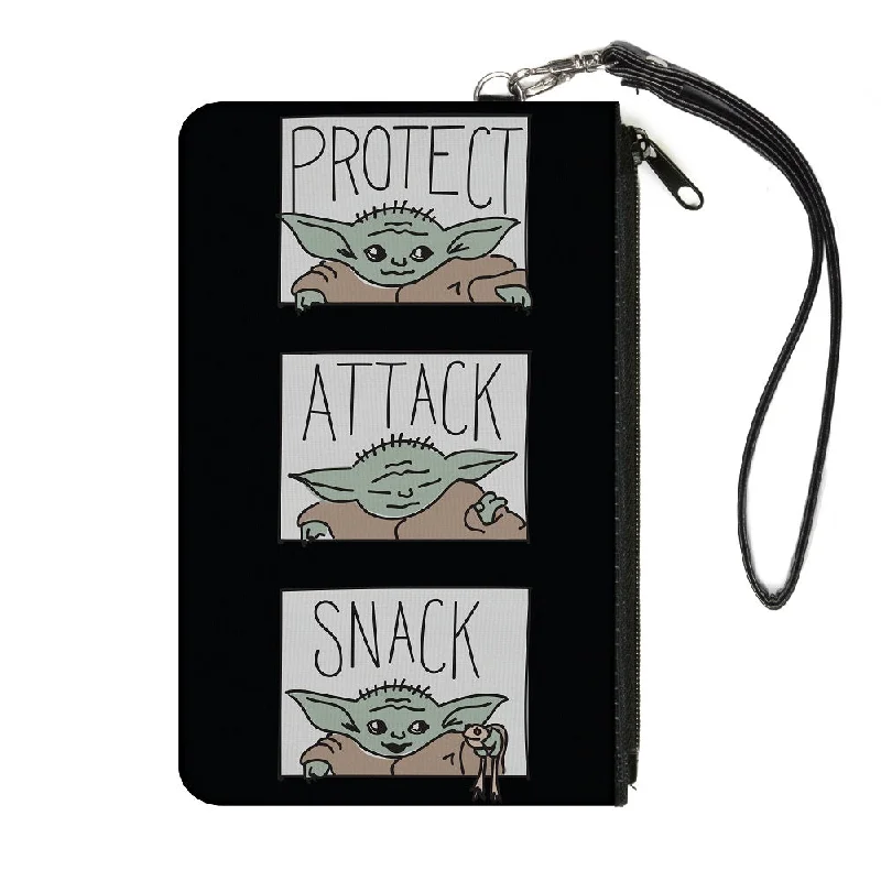 Canvas Zipper Wallet - LARGE - Star Wars The Child PROTECT ATTACK SNACK Pose Blocks Black Everyday Bags, Budget-Friendly