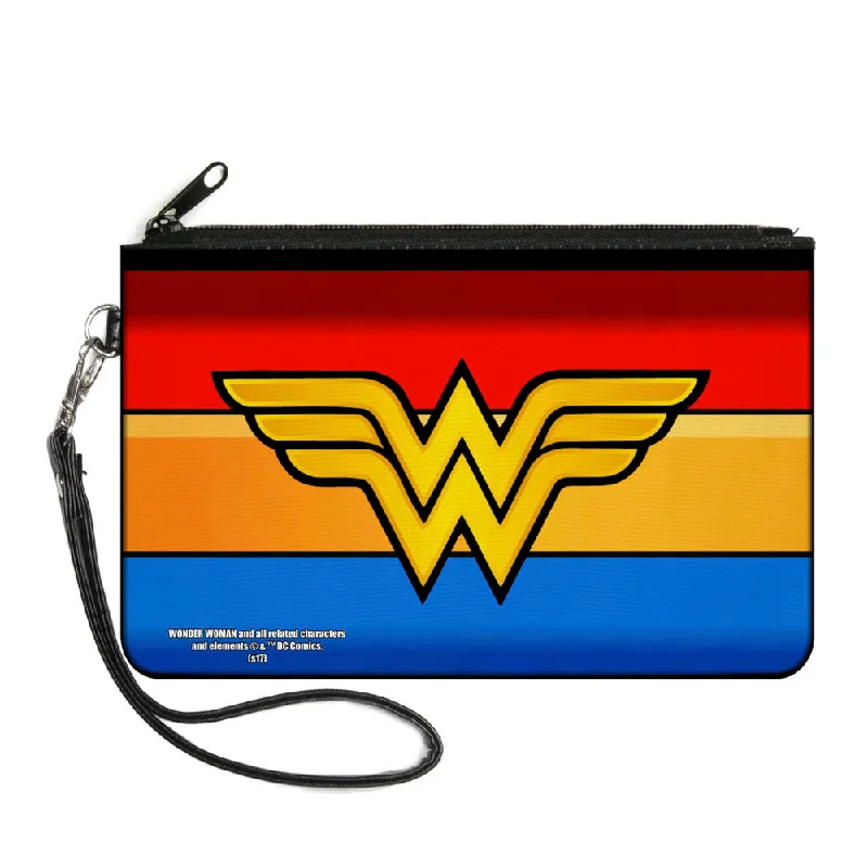 Canvas Zipper Wallet - LARGE - Wonder Woman Logo Stripe Red Yellows Blue Handbag Deals You'll Love