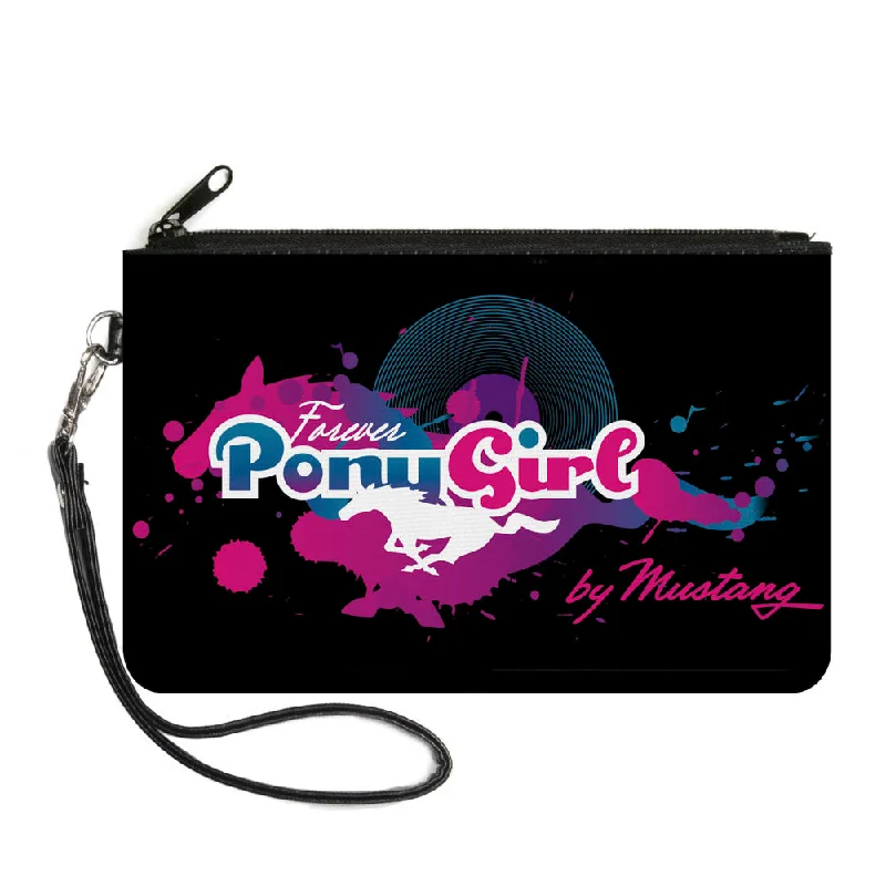 Canvas Zipper Wallet - SMALL - FOREVER PONY GIRL Mustang Silhouette Black Blues Pinks Premium Bags At Special Prices