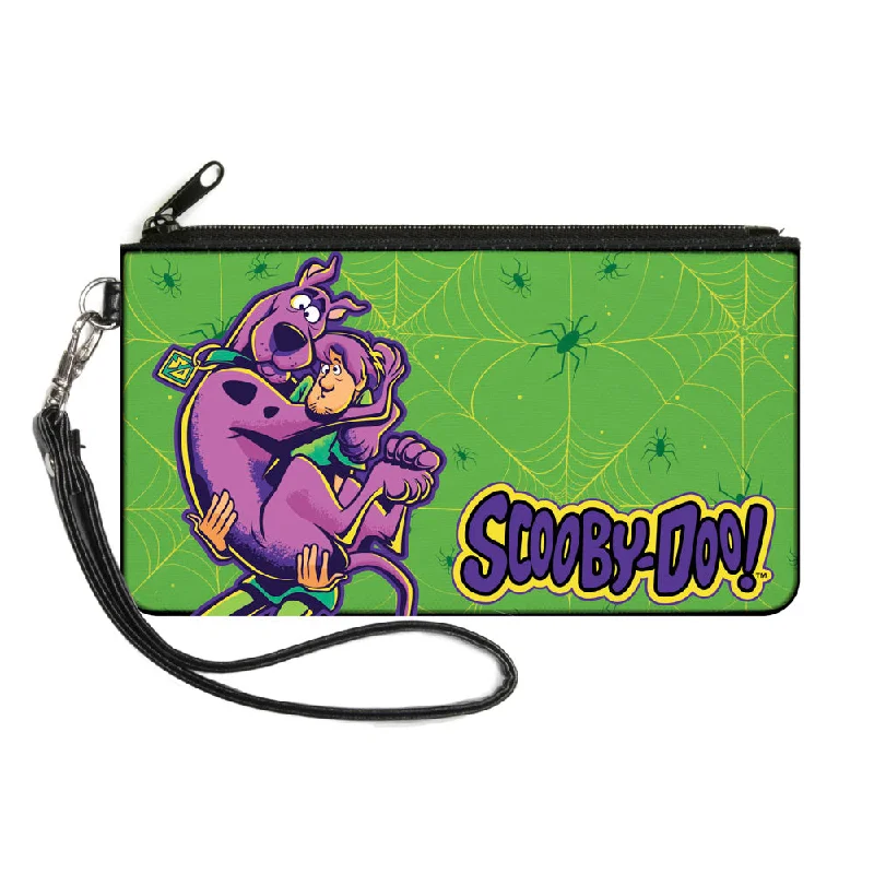 Canvas Zipper Wallet - SMALL - SCOOBY-DOO Shaggy Carrying Scooby Pose and Spider Webs Greens Premium Handbags At Unbeatable Markdowns