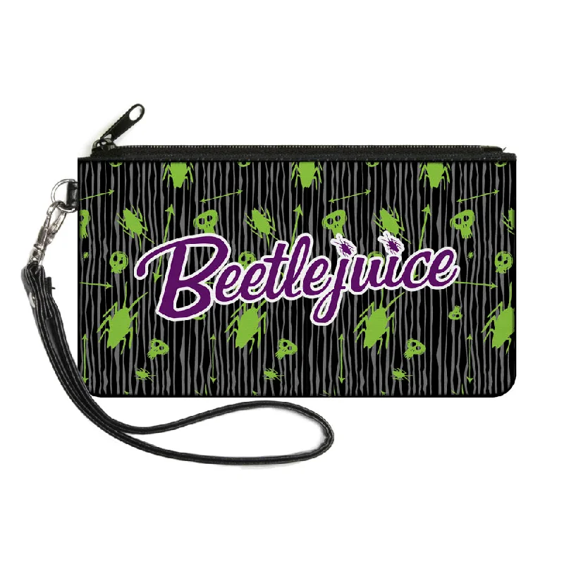 Canvas Zipper Wallet - SMALL - BEETLEJUICE Roach Skull Doodles Collage Black Gray Green Purple Everyday Handbags At Wallet-Friendly Prices Canvas Zipper Wallet - SMALL - BEETLEJUICE Roach Skull Doodles Collage Black Gray Green Purple Everyday Handbags At Wallet-Friendly Prices