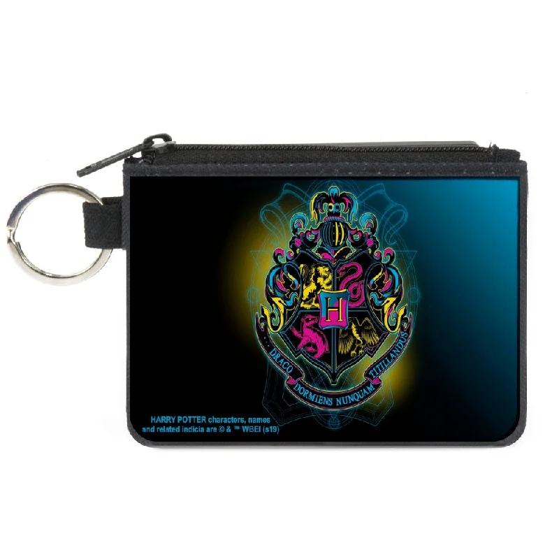 Canvas Zipper Wallet - MINI X-SMALL - Harry Potter Hogwarts Crest Black Yellow Aqua Fade Multi Neon Must-Have Bags, Big Discounts