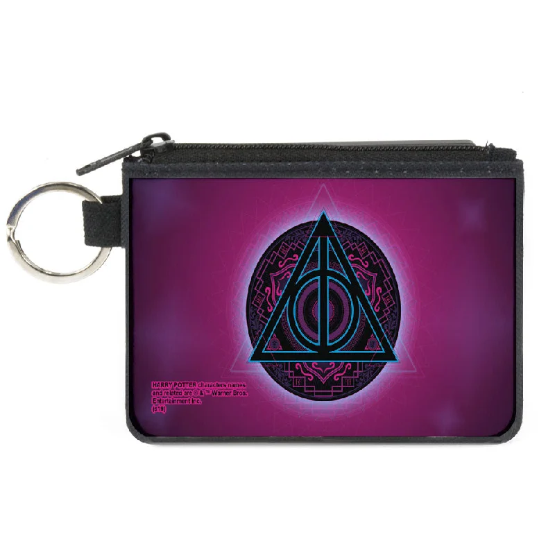 Canvas Zipper Wallet - MINI X-SMALL - Harry Potter Deathly Hallows Symbol2 Black Neon Pink Neon Blue Flash Sale On Designer Bags
