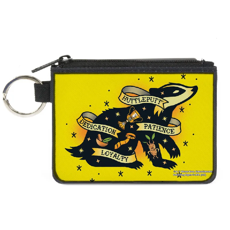 Canvas Zipper Wallet - MINI X-SMALL - Harry Potter HUFFLEPUFF Badger PATIENCE DEDICATION LOYALTY Tattoo Yellow Statement Handbags At Unbeatable Discounts Canvas Zipper Wallet - MINI X-SMALL - Harry Potter HUFFLEPUFF Badger PATIENCE DEDICATION LOYALTY Tattoo Yellow Statement Handbags At Unbeatable Discounts