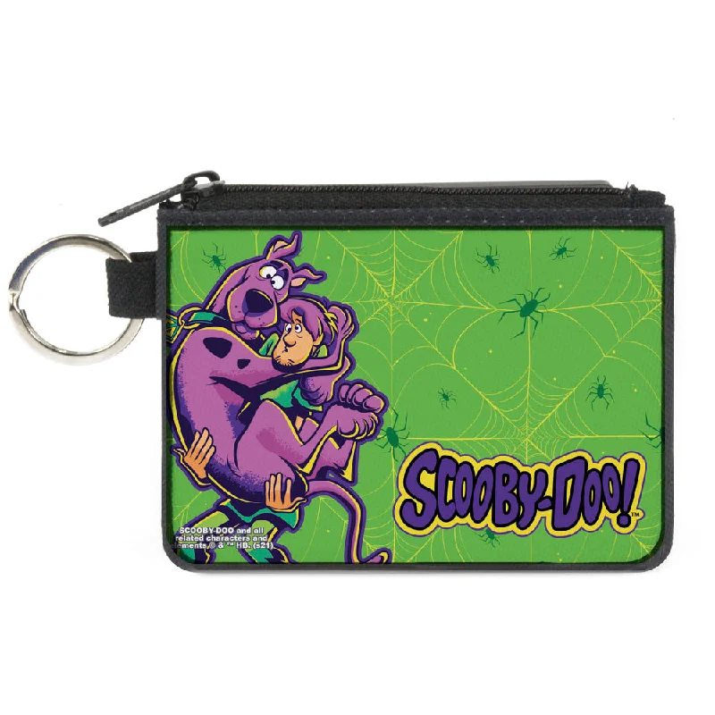 Canvas Zipper Wallet - MINI X-SMALL - SCOOBY-DOO Shaggy Carrying Scooby Pose and Spider Webs Greens The Best Handbag Sale Of The Season