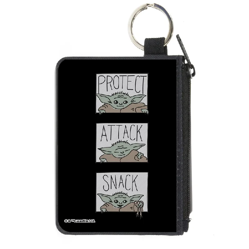 Canvas Zipper Wallet - MINI X-SMALL - Star Wars The Child PROTECT ATTACK SNACK Pose Blocks Black Trendy Bags, Huge Savings
