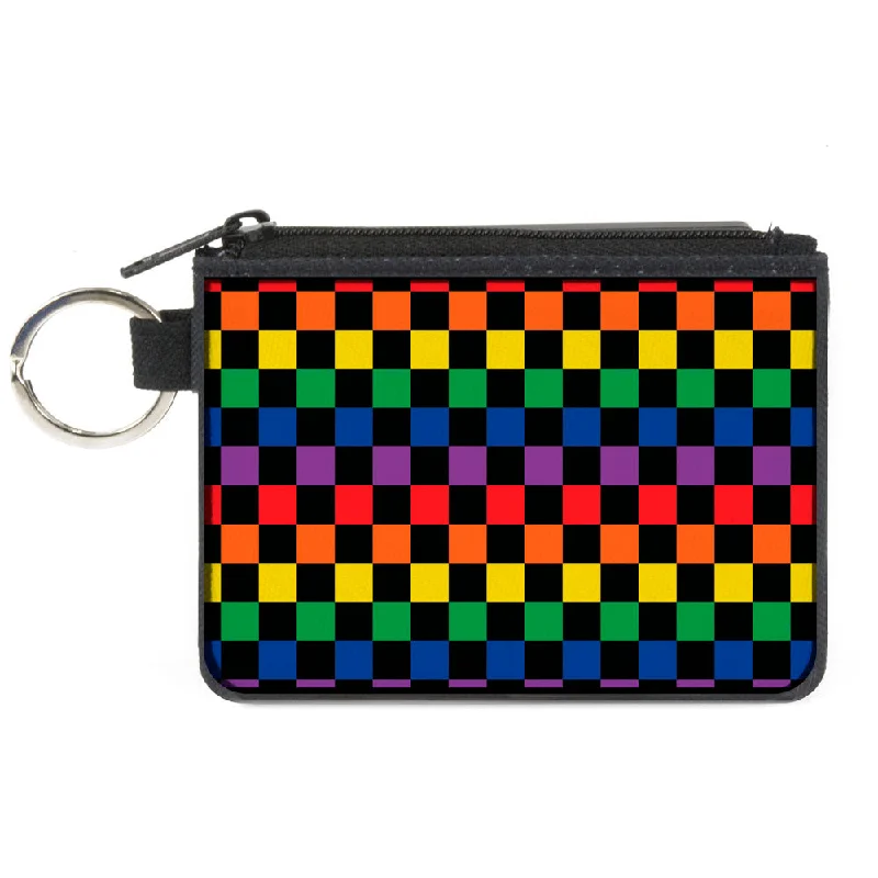 Canvas Zipper Wallet - MINI X-SMALL - Checker Black Rainbow Multi Color Exclusive Discounts On Stylish Handbags