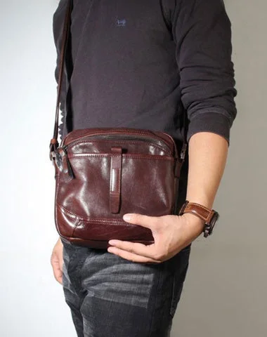 Genuine Leather Mens Cool Small Messenger Bag Sling Bag Chest Bag Bike Bag Cycling Bag for men Trendy & Timeless Bags, Now On Sale