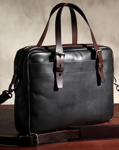 Vintage Leather Mens Black Briefcase Work Bag Laptop Bag Business Bag for Men Everyday Bags At Wallet-Friendly Prices
