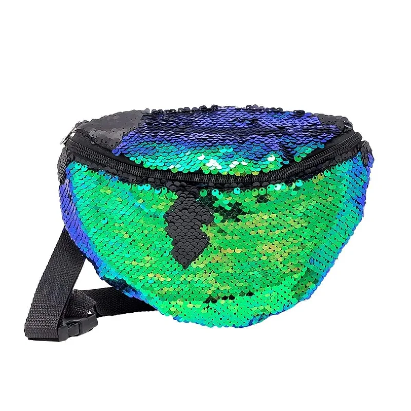 Green Sequin Fanny Pack Elegant Bags, Limited Stock