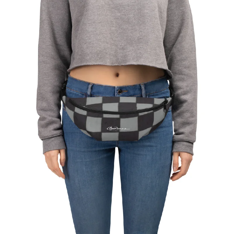 Grey Checkerboard Fanny Pack Chic Crossbody Bags, Limited Offers