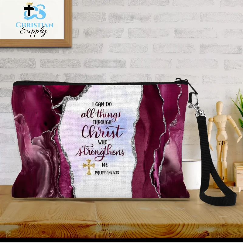 I Can Do All Things Through Christ Who Strengthens Me Pink 3 Wristlet Timeless Handbags At Reduced Prices