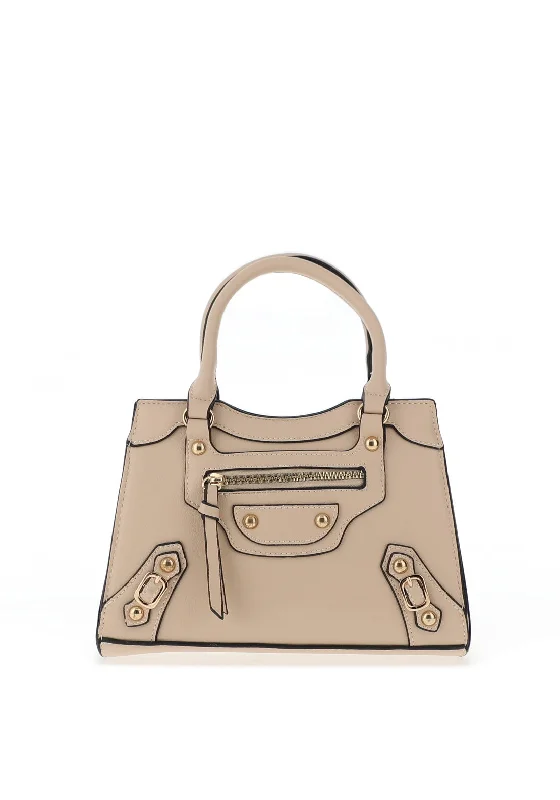 Zen Collection Faux Leather Mini Buckle Grab Bag, Beige Limited-Time Handbag Sale