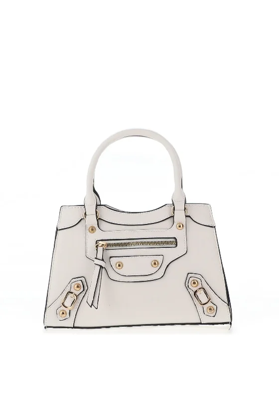 Zen Collection Faux Leather Mini Buckle Grab Bag, White Flash Sale On Handbags