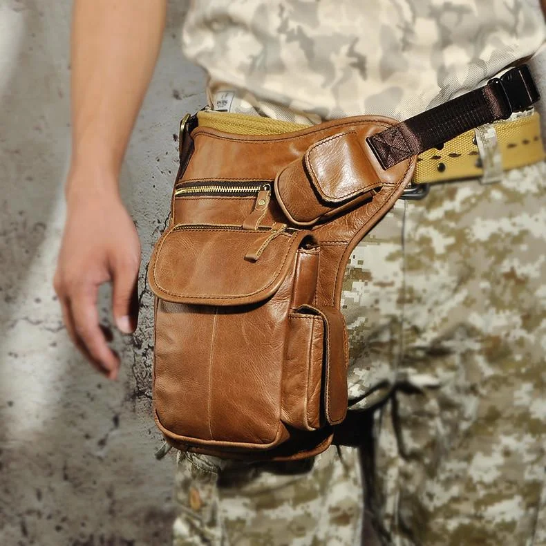 Leather Drop Leg Bag Belt Pouch Mens Waist Bag Shoulder Bag for Men Premium Quality Bags, Budget Prices