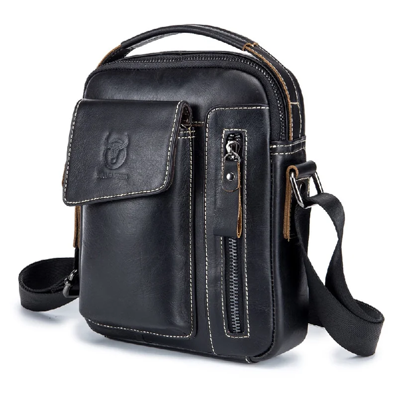 Leather Men Small Shoulder Crossbody Bag Travel Handbag Bull Captain Stylish Totes, Exclusive Savings