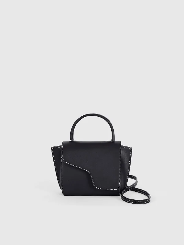 Montalcino Black/Contrast Stitch Leather Mini handbag Flash Sale On Designer Bags