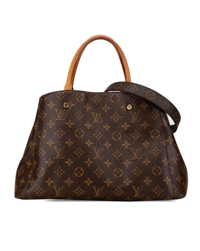 Monogram Canvas Montaigne Handbag with Vachetta Leather Handles and Detachable Strap Designer Bags At Exclusive Clearance Prices Monogram Canvas Montaigne Handbag with Vachetta Leather Handles and Detachable Strap Designer Bags At Exclusive Clearance Prices