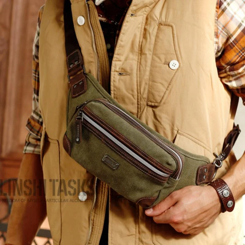 Navy Blue Canvas Leather Fanny Pack Women's Small Khaki Canvas Chest Bag Sling Hip Bag Waist Bag For Men Your Perfect Bag At The Perfect Price