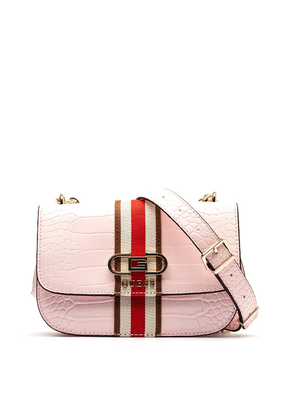 Guess Nelka Front Stripe Mini Crossbody Bag, Pale Pink Trendy Handbags, Limited-Time Sale Guess Nelka Front Stripe Mini Crossbody Bag, Pale Pink Trendy Handbags, Limited-Time Sale