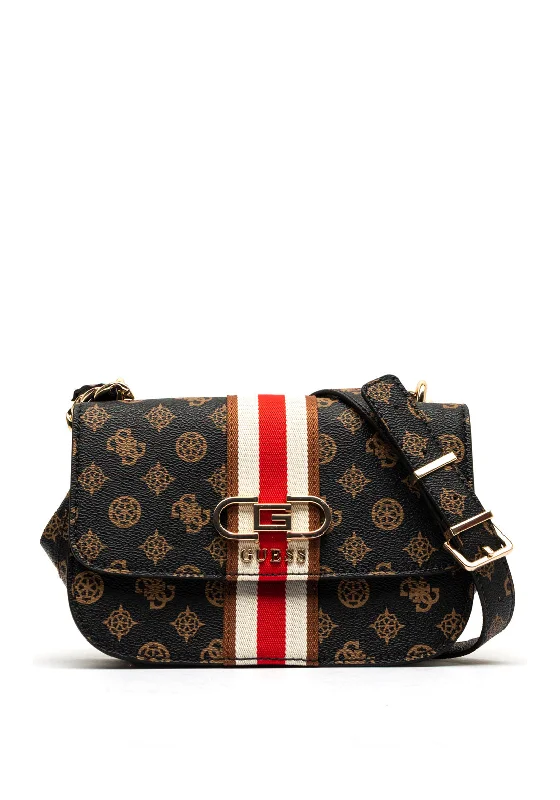 Guess Nelka Front Stripe Mini Crossbody Bag, Mocha Sleek Bags, Perfect Prices