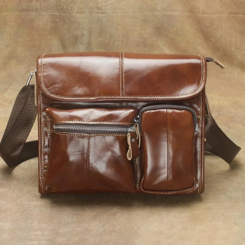 Oil Waxed Brown Leather Men's Small Messenger Bag Coffee Small Side Bag For Men Carry Elegance For Less Oil Waxed Brown Leather Men's Small Messenger Bag Coffee Small Side Bag For Men Carry Elegance For Less