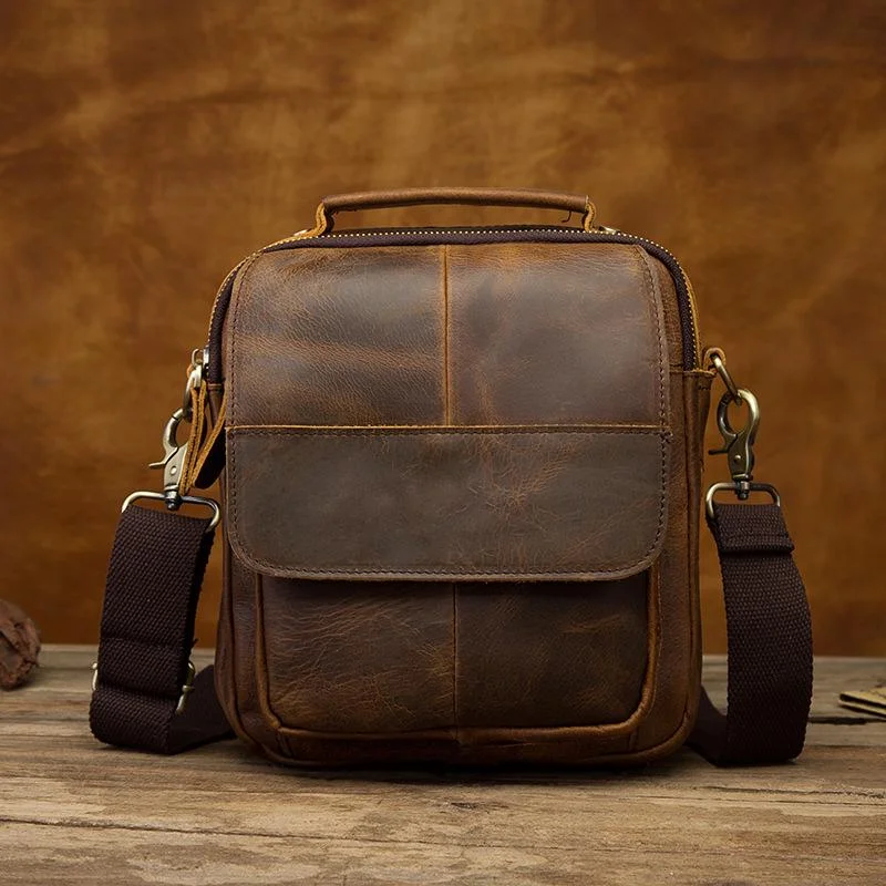Vintage Brown Leather Mens Small Vertical Side Bags Shoulder Bags Messenger Bag For Men Stylish Bags At Unbeatable Prices