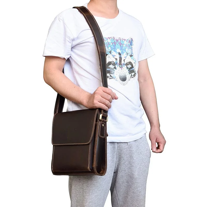 Vintage Brown Leather Men's Small Side Bag Vertical Messenger Bag Tablet Bag For Men Designer Bags At Low Prices Vintage Brown Leather Men's Small Side Bag Vertical Messenger Bag Tablet Bag For Men Designer Bags At Low Prices