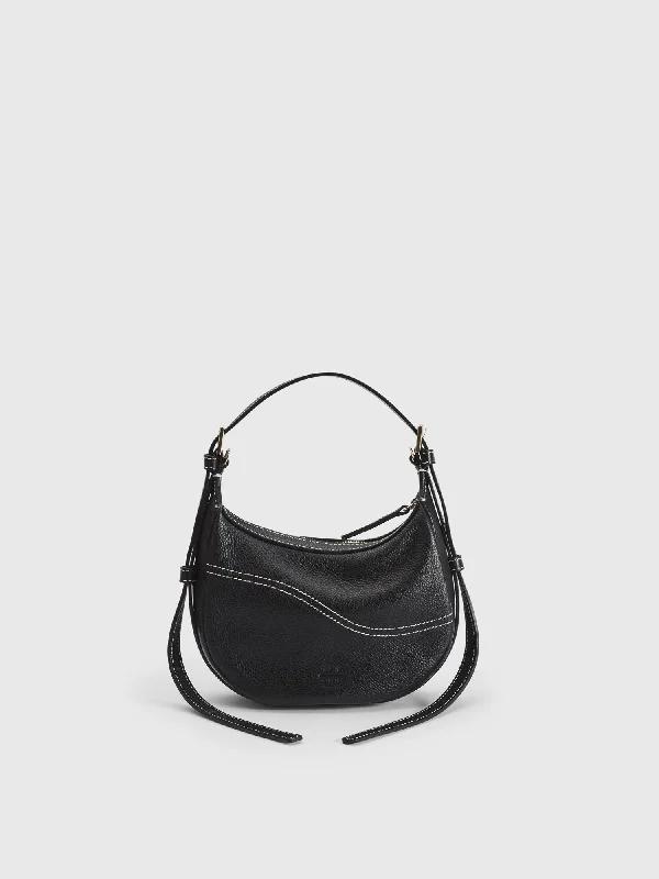 Silea Black/Contrast Stitch Grained Leather Mini hobo bag Grab Stylish Bags Before They're Gone Silea Black/Contrast Stitch Grained Leather Mini hobo bag Grab Stylish Bags Before They're Gone