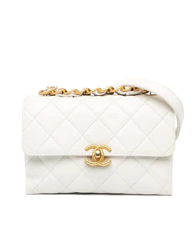 Quilted Lambskin Flap Bag with Chain Handle and Turn-Lock Closure Grab Stylish Bags Before They're Gone