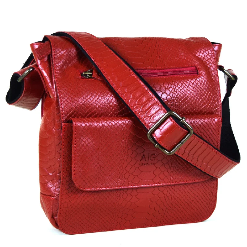 Urban Messenger Bag in Red Embossed Leather Statement Handbags At Unbeatable Discounts Urban Messenger Bag in Red Embossed Leather Statement Handbags At Unbeatable Discounts