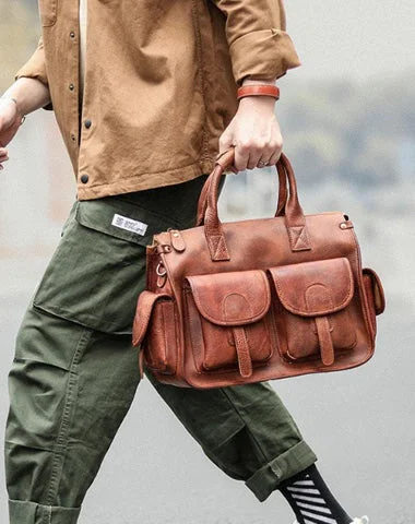 Vintage Light Brown Mens Leather Briefcase Work Handbag Brown 13'' Computer Briefcase For Men Premium Handbags At Budget-Friendly Prices