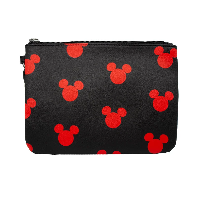 Wallet Single Pocket Wristlet - Mickey Mouse Head Monogram Black Red Chic Handbags At Special Promotional Prices