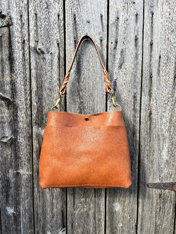 Emma Shoulder Bag in Wickett & Craig Milled Buck Brown with Longer Braided Leather Strap Fashion-Forward Bags, Now On Sale Emma Shoulder Bag in Wickett & Craig Milled Buck Brown with Longer Braided Leather Strap Fashion-Forward Bags, Now On Sale