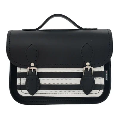 Leather Midi Satchel - Gothic Striped White & Black Elegant Bags With Limited Stock Available