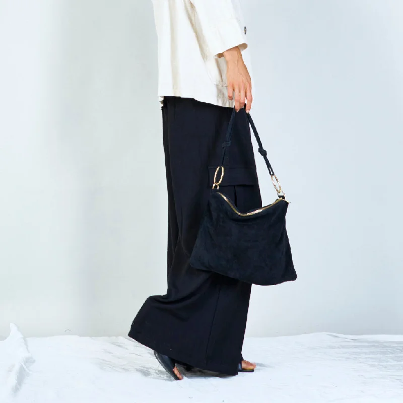 Suede shoulder bag with gold-tone ring accents wholesale Big Savings On Totes, Crossbody Bags, And More