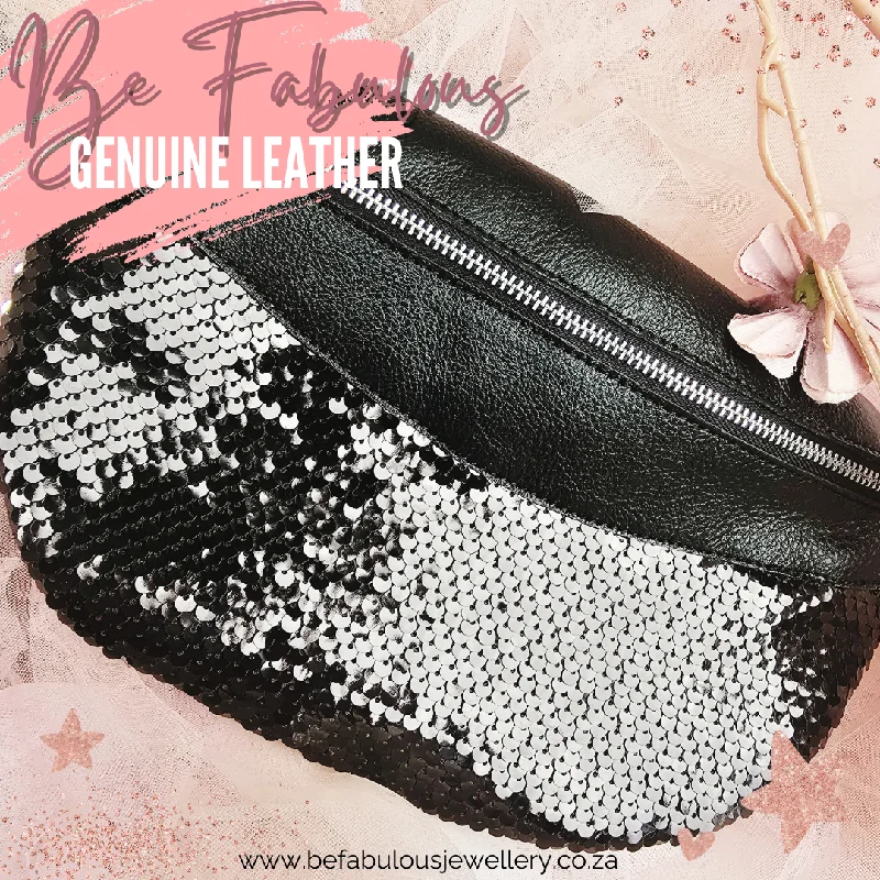 The Fabulous Genuine Leather Moon Bag in Black with Sequins Elegant Bags With Limited Stock Available