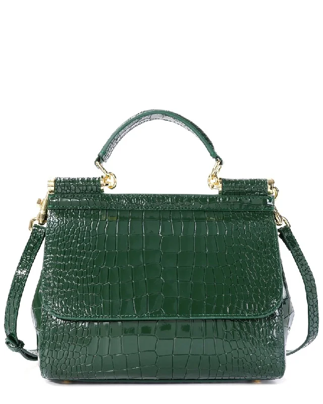 Tiffany & Fred Paris Croc-Embossed Leather Satchel Elegant Bags, Limited Stock
